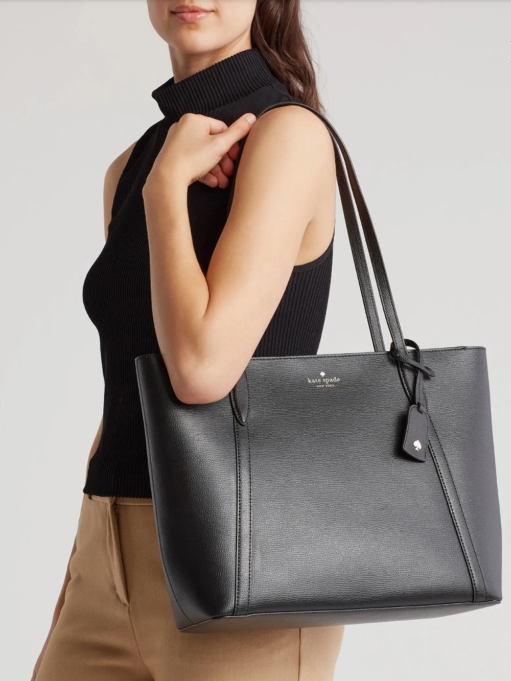 kate spade Cara Black Blush Interior Genuine Leather Tote Bag Purse